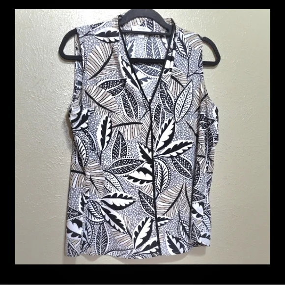 Calvin Klein Leaf Print Women's Top Fall Sleeveless Lightweight Office Career L - Picture 1 of 9